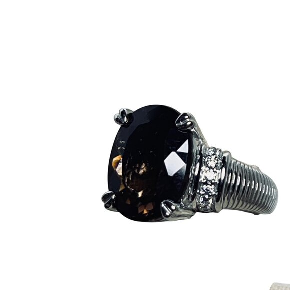 Judith Ripka Sterling Silver Smokey Quartz And Clear CZ Statement Ring (R458) - Picture 10 of 10